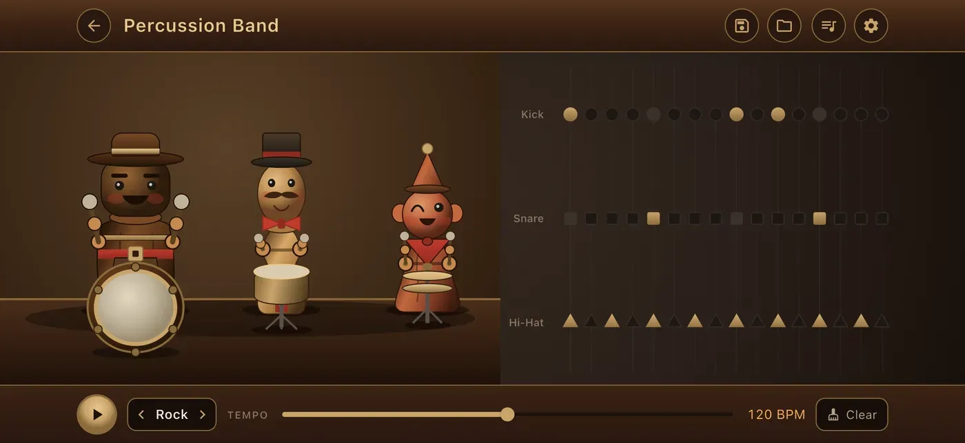 The Percussion Band in the ToneWright app