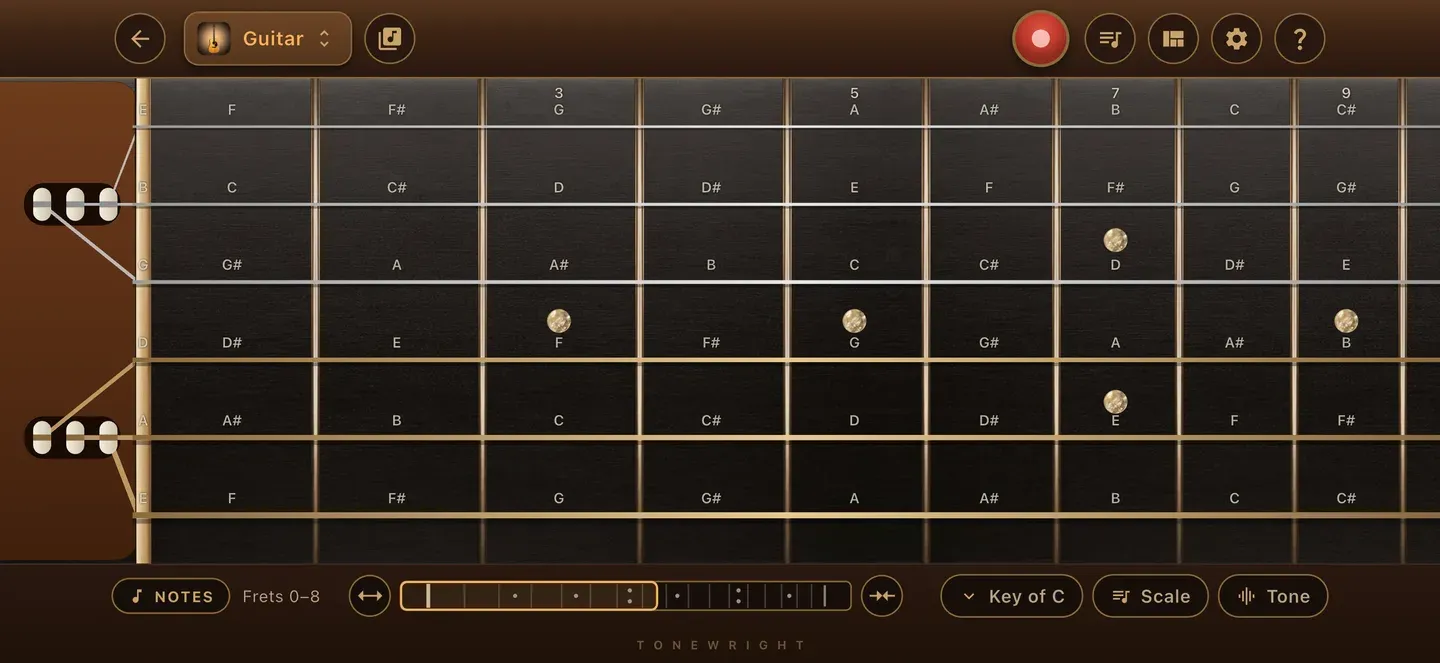 The guitar room in the ToneWright app