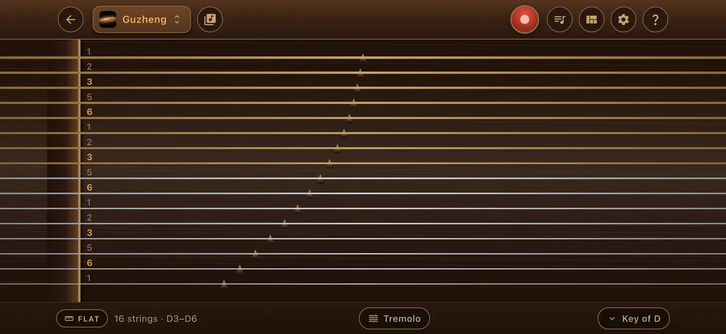 The guzheng room in the ToneWright app
