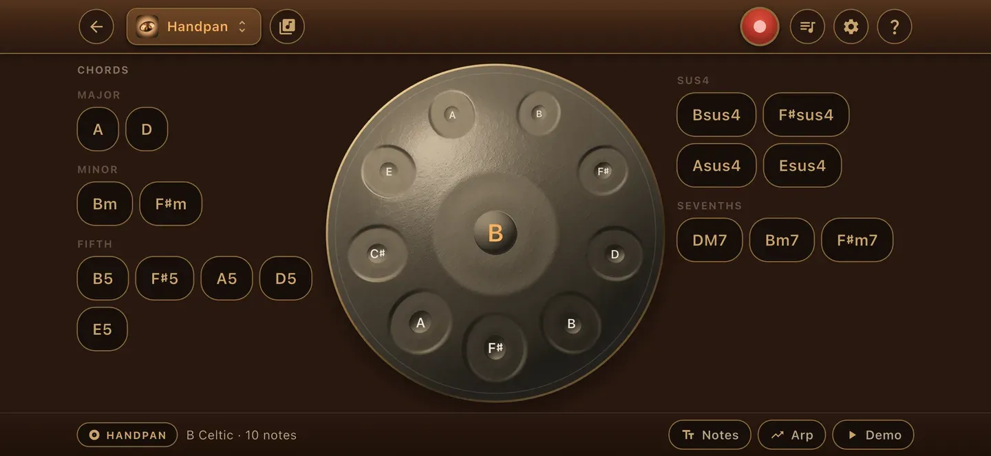 The handpan room in the ToneWright app