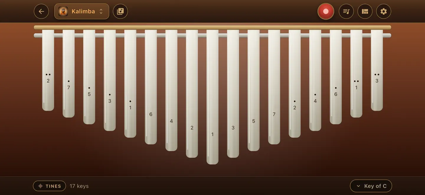 The kalimba room in the ToneWright app