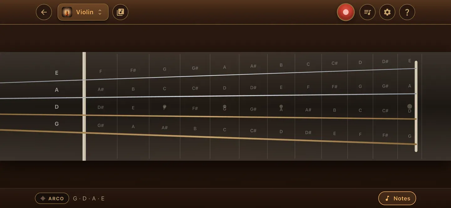The violin room in the ToneWright app